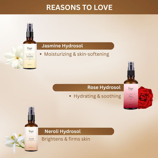 Jasmine + Rose + Neroli - Kiyo Beauty Hydrosol Trio-Hydrosol-Kiyo Beauty India-Kiyo Beauty India