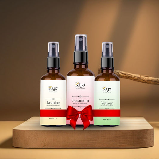 Jasmine + Geranium + Vetiver - Kiyo Beauty Hydrosol Trio-Hydrosol-Kiyo Beauty India-Kiyo Beauty India