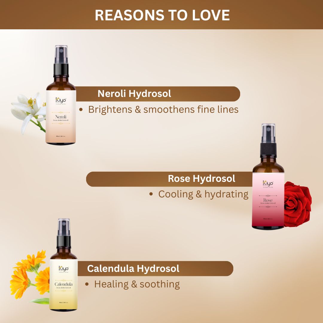 Rose + Neroli + Calendula - Kiyo Beauty Hydrosol Trio-Hydrosol-Kiyo Beauty India-Kiyo Beauty India