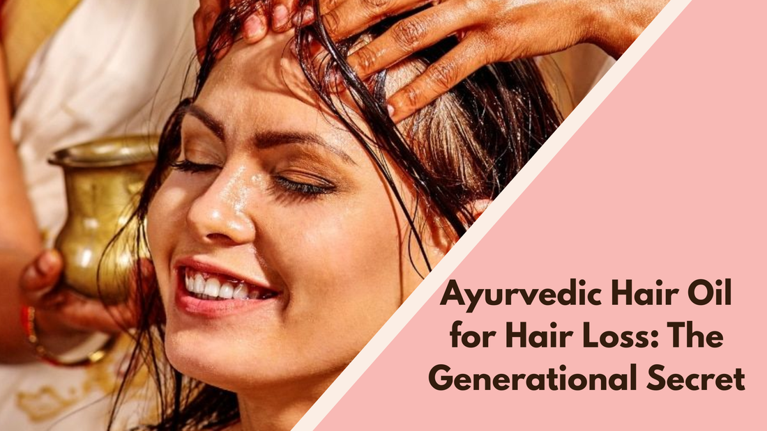 Ayurvedic hair oil for hair loss being applied with traditional scalp massage technique