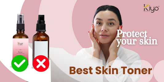 Woman protecting skin by choosing Kiyobeauty Rose Hydrosol over harmful alcohol toner