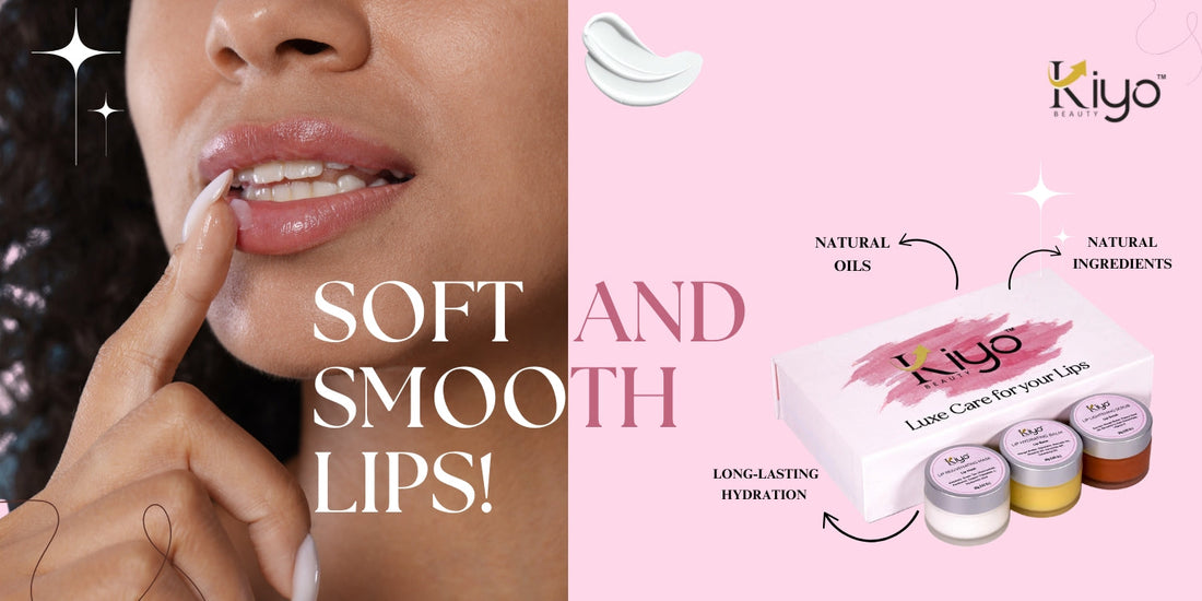 Kiyo Beauty's natural lip care kit, featuring scrub and balm for your daily Lip Care Routine, resulting in soft, smooth lips.